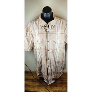 Carhartt Mens Button Up Plaid Cotton Shirt Loose Fit Pockets Size XL